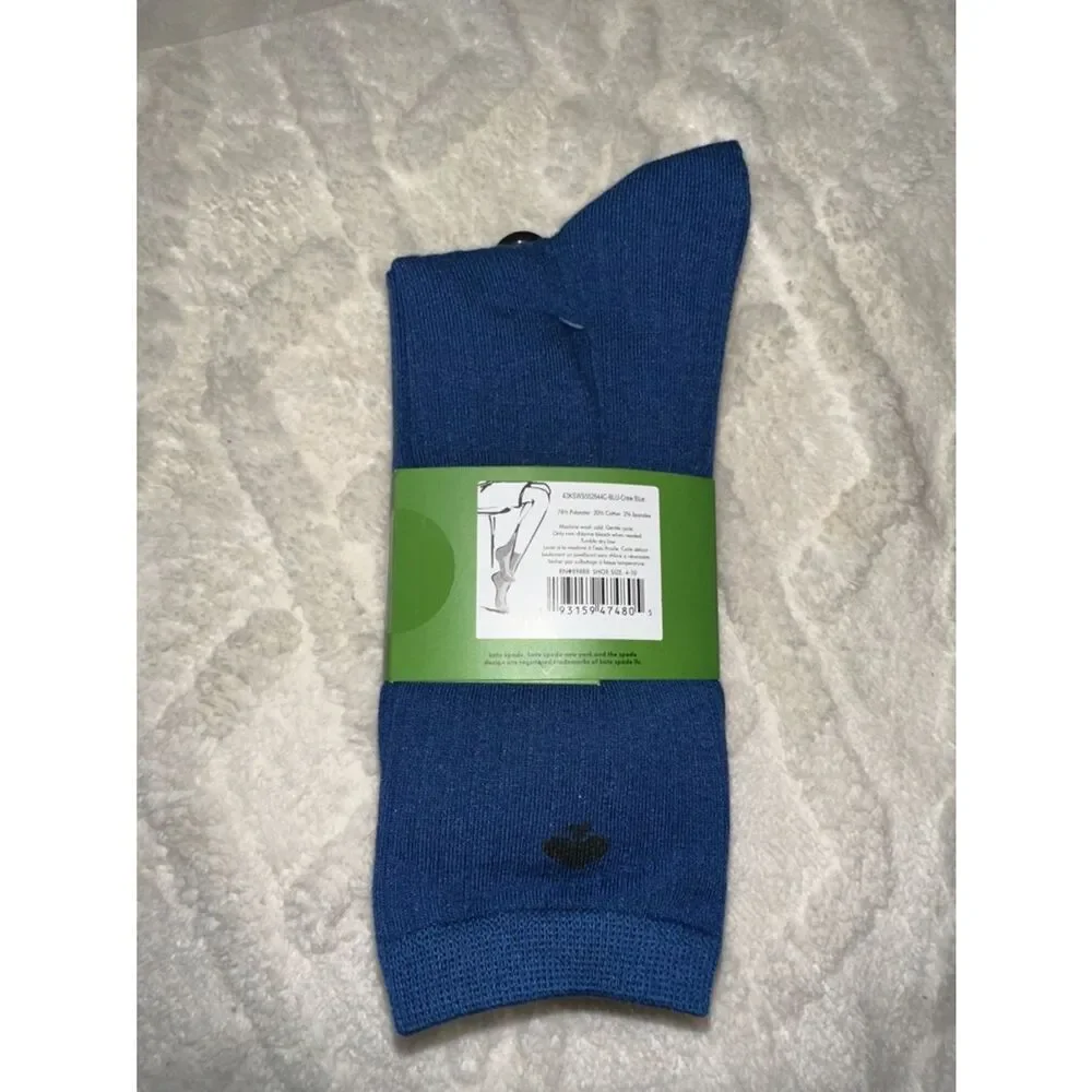 kate spade 6 pack Shades of Blue Solid Ribbed Cotton Blend Crew Dress Socks